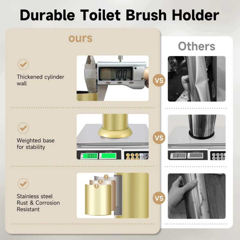 UNCONSIL Gold Toilet Brush and Holder Extra Long Handled Toilet Brush for Bathroom Stainless Steel Heavy Duty Toilet Bowl Brush Deep Cleaning Modern Toilet Cleaner Brush -Space Saving  Covered Brush  Durable - Image 5